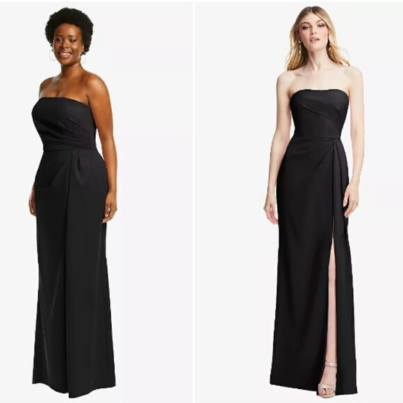 After Six Strapless Pleated Faux Wrap Front Slit Trumpet Gown Black 20R - Picture 2 of 11